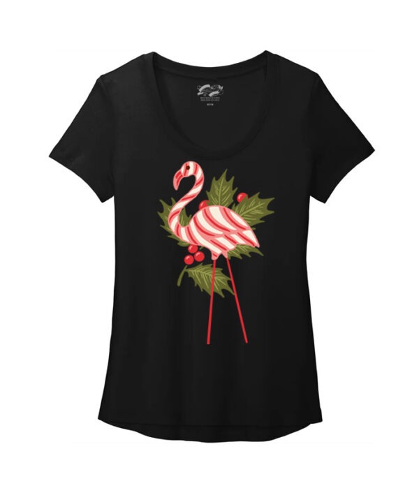 Candy Cane Flamingo Scoop Neck Tee
