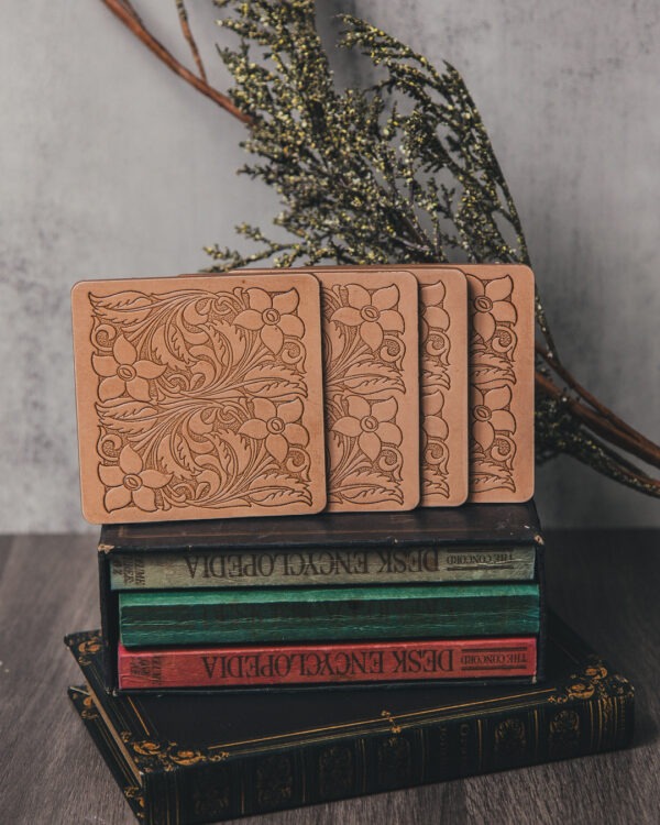 Tooled Leather Coaster Set