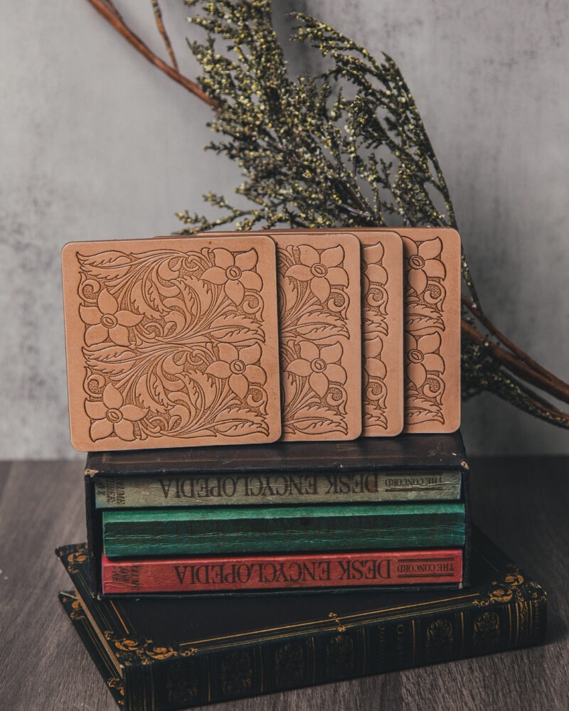 Tooled Leather Coaster Set