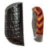 6.5" Damascus Pocket Knife & Gator Stamped Leather Sheath