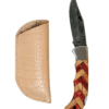 6.5" Damascus Pocket Knife & Gator Stamped Leather Sheath